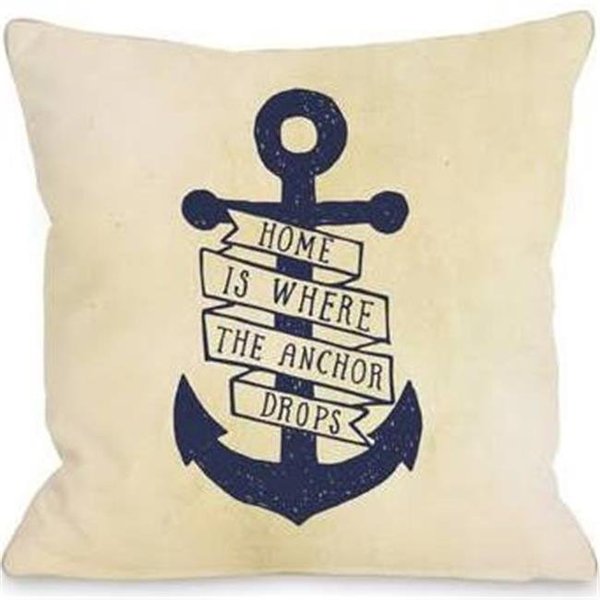 One Bella Casa One Bella Casa 74970PL18 18 x 18 in. Home is Where the Anchor Drops Pillow - Tan & Navy 74970PL18